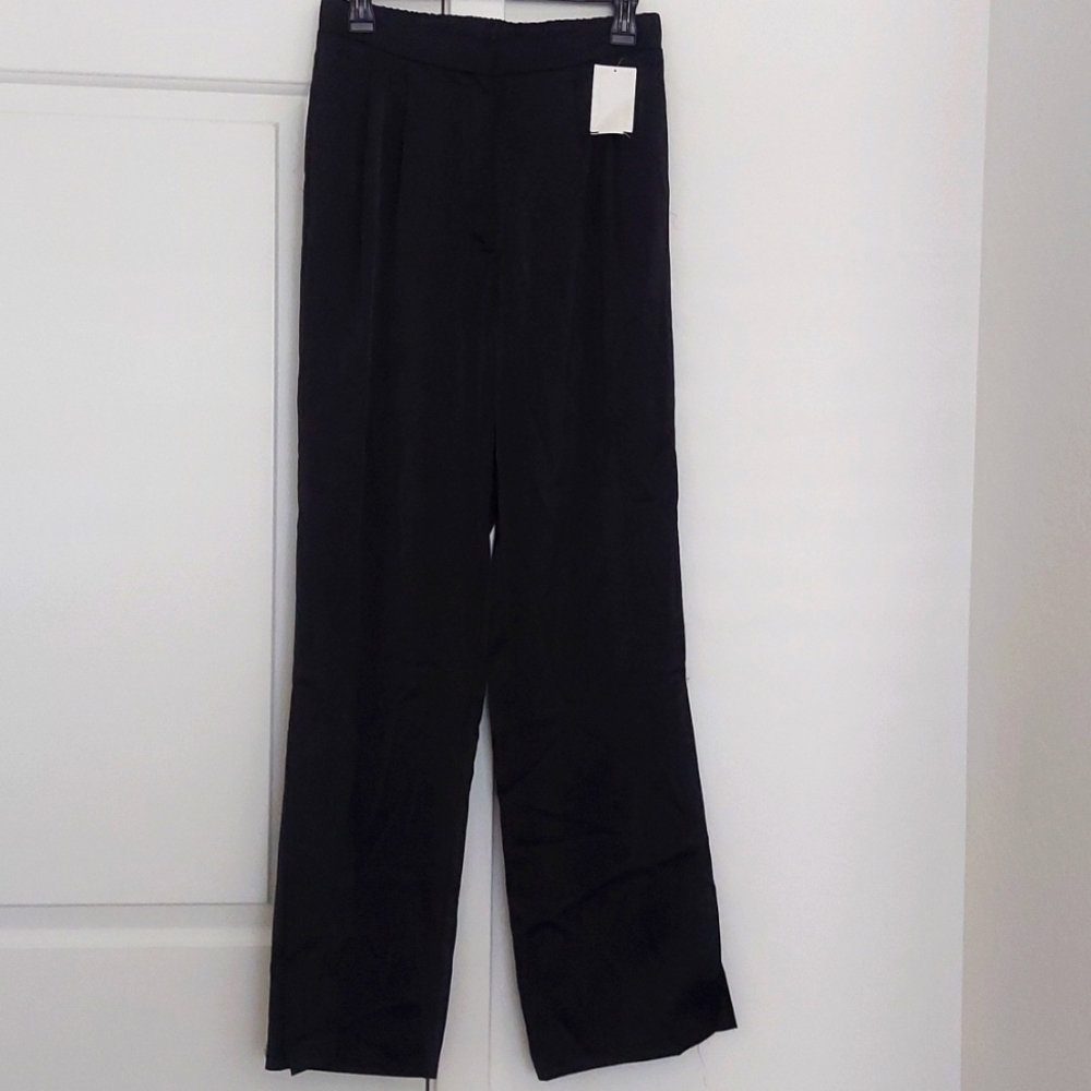 Wayf Black Wide-Leg Trousers with High Waist